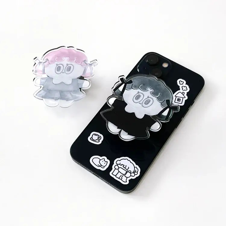 Standard Love Dance - LEEGONG Black Cherry Pie Acrylic Phone Grip - Line Friends Square - Phone Grip - Harumio