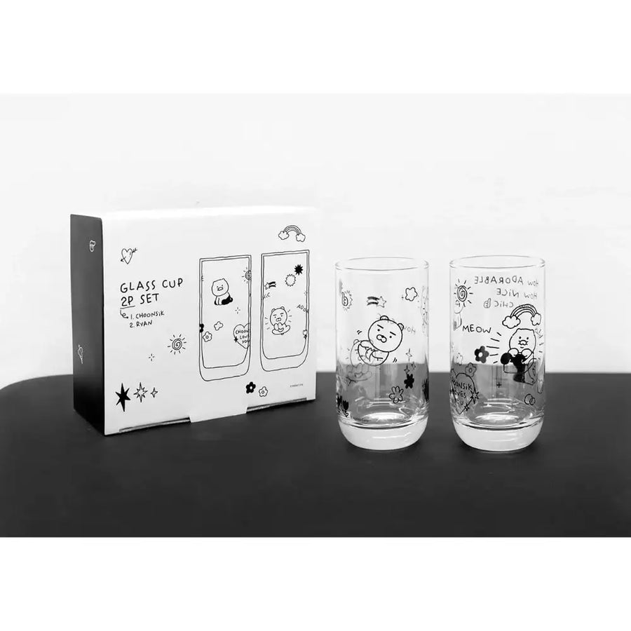 Kakao Friends - Doodle Doodle Ryan & Choonsik Glass Cup Set - Kakao Friends - Home & Living, Accessories - Harumio