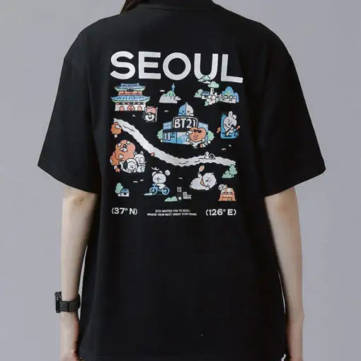 BT21 - Seoul Edition Short Sleeve T-Shirt VER.1 (Black) - Line Friends - T-Shirt - Harumio