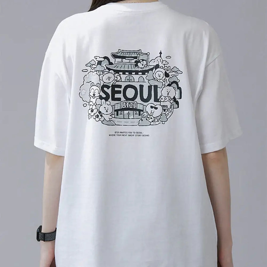 BT21 - Seoul Edition Short Sleeve T-Shirt VER.2 White - Line Friends - T-Shirt - Harumio