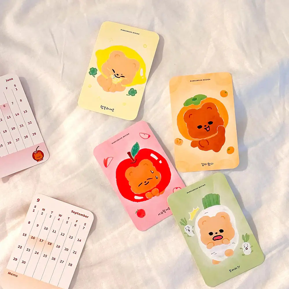 Pureureumdesign - 2024 Cupid Bear Food Drip Mini Card Calendar - Pureureumdesign - Home & Living, Accessories - Harumio