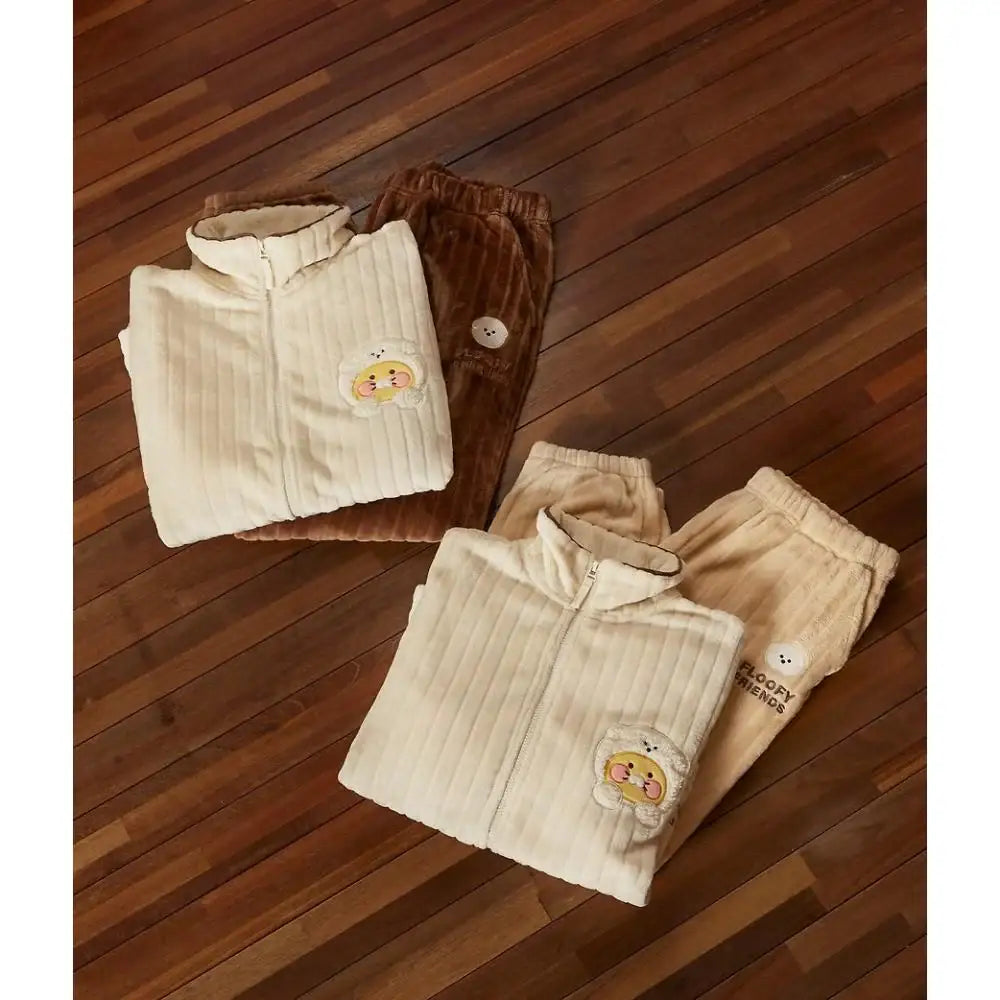 Kakao Friends - Floofy Friends Choonsik Zip-up Fleece Pajamas Set - Kakao Friends - Pajama Set - Harumio