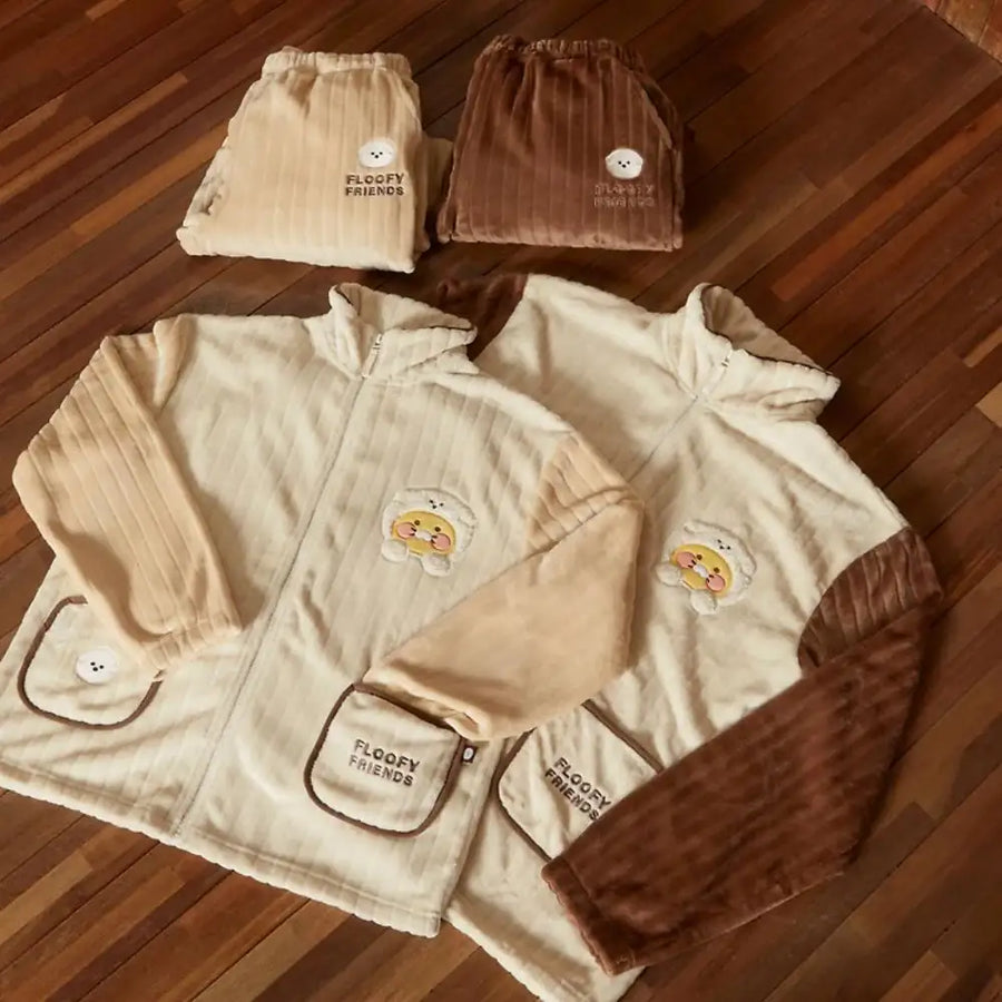 Kakao Friends - Floofy Friends Choonsik Zip-up Fleece Pajamas Set - Kakao Friends - Pajama Set - Harumio