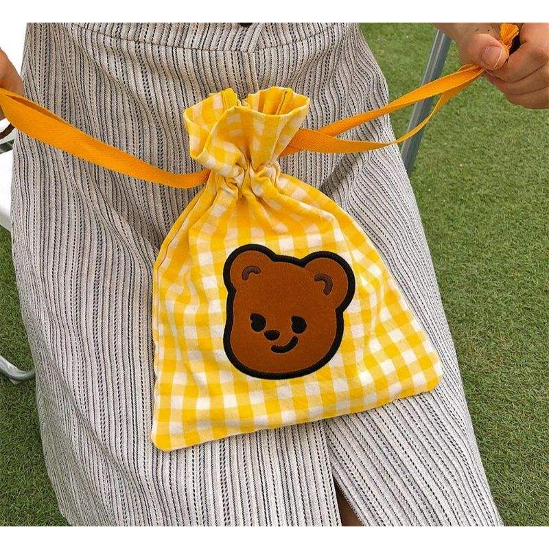 Pureureumdesign - Cupid Bear embroidered string pouch - Pureureumdesign - Pouch Bag - Harumio