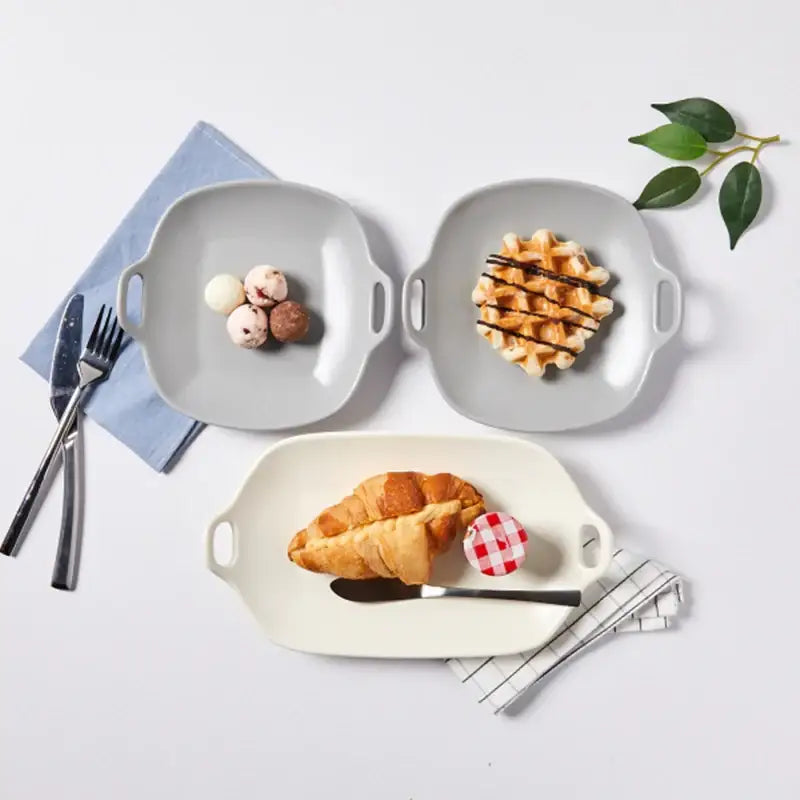 Korean L Mime Plate With Handle Set 3P - Modern House - Kitchenware - Harumio