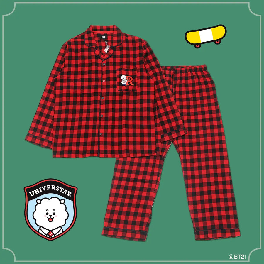 BT21 x Hunt Innerwear - Flannel Check Pajama Set - RJ - BT21 - Pajama - Harumio