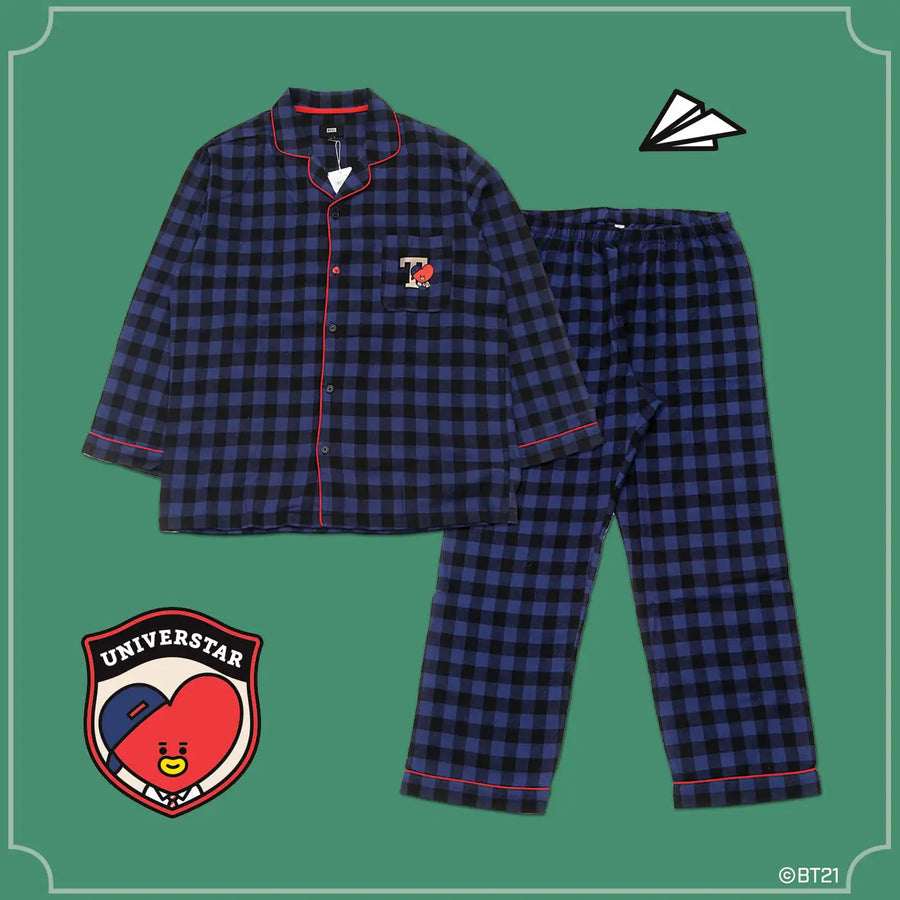 BT21 x Hunt Innerwear - Flannel Check Pajama Set - Tata - BT21 - Pajama - Harumio