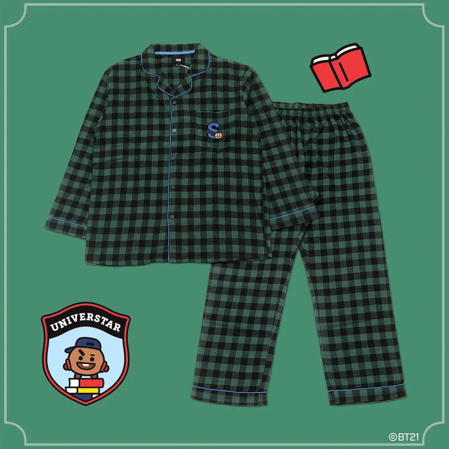 BT21 x Hunt Innerwear - Flannel Check Pajama Set - Shooky - BT21 - Pajama - Harumio