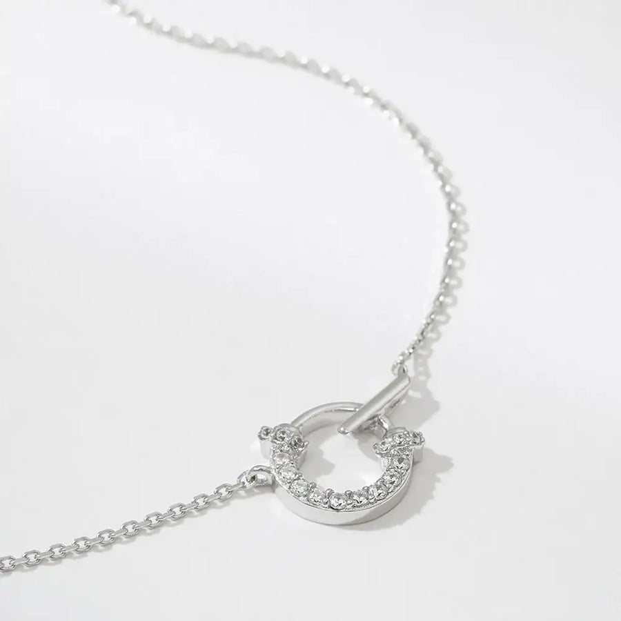 OST - Lucky Lock Horseshoe Link Full Stone Silver Necklace - OST - Jewelry - Harumio