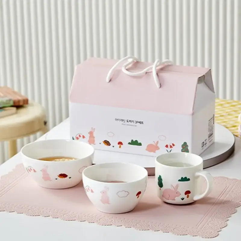 Korean My Rabbit - Kids Tableware 3P Set - Modern House - Tableware Set - Harumio
