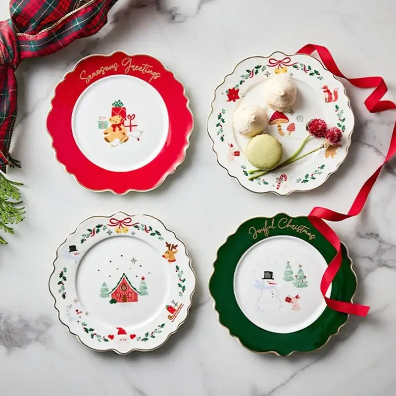 Korean Winter Story - Scallop Gold Rim Round Dessert Plate 4P Set - Modern House - Plates - Harumio