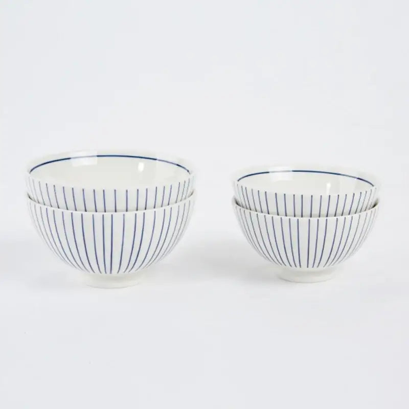 Korean L Blue Line Rice Bowl & Soup Bowl Set For 2 - Modern House - Kitchenware - Harumio