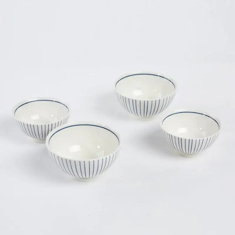 Korean L Blue Line Rice Bowl & Soup Bowl Set For 2 - Modern House - Kitchenware - Harumio