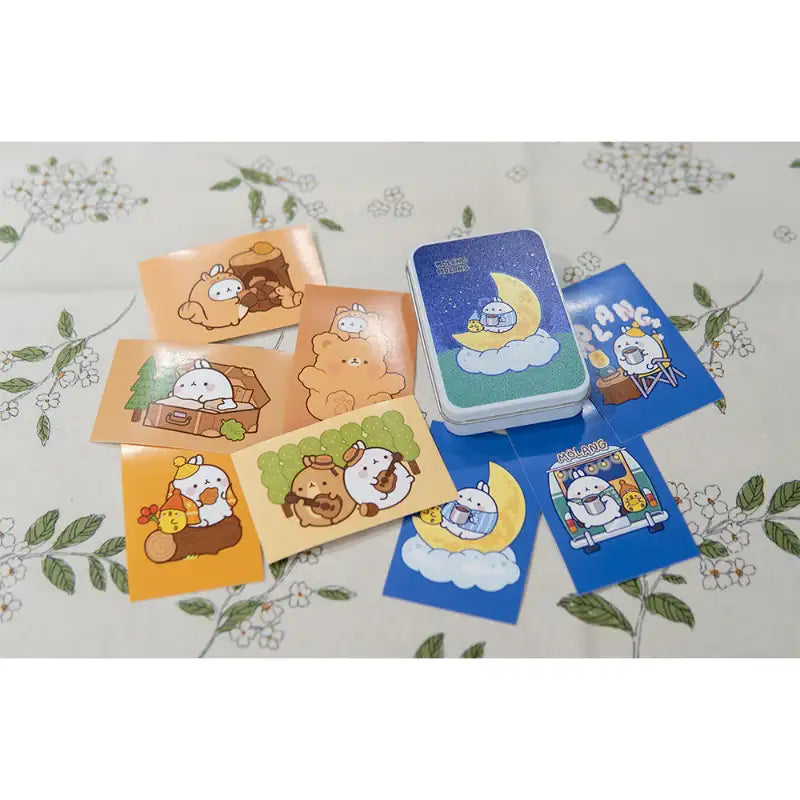 Molang - Moonlight Camping Tin Case + Sticker Set - Molang - Stickers - Harumio Molang - Moonlight Camping Tin Case + Sticker Set - Molang - Stickers - Harumio
