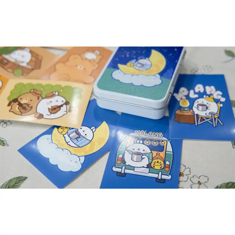 Molang - Moonlight Camping Tin Case + Sticker Set - Molang - Stickers - Harumio Molang - Moonlight Camping Tin Case + Sticker Set - Molang - Stickers - Harumio