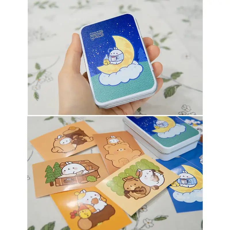 Molang - Moonlight Camping Tin Case + Sticker Set - Molang - Stickers - Harumio Molang - Moonlight Camping Tin Case + Sticker Set - Molang - Stickers - Harumio