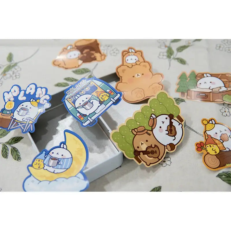 Molang - Moonlight Camping Tin Case + Sticker Set - Molang - Stickers - Harumio Molang - Moonlight Camping Tin Case + Sticker Set - Molang - Stickers - Harumio