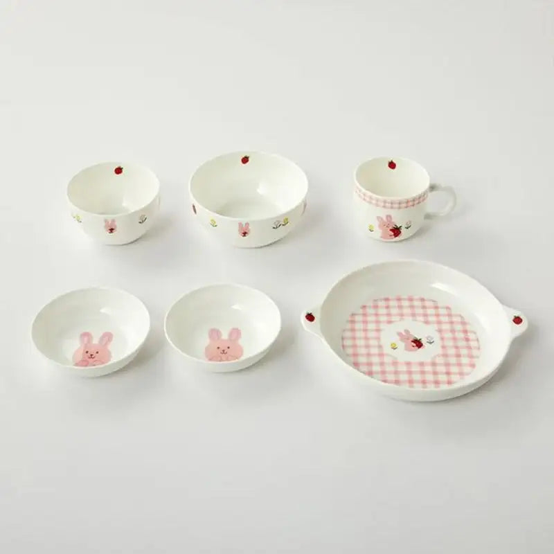 Korean ON - Berry Bunny Bone China Kids Tableware 6P SET - Modern House - Tableware Set - Harumio