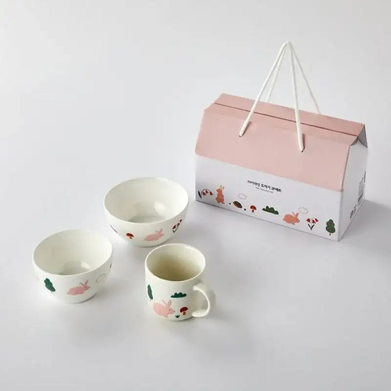 Korean My Rabbit - Kids Tableware 3P Set - Modern House - Tableware Set - Harumio