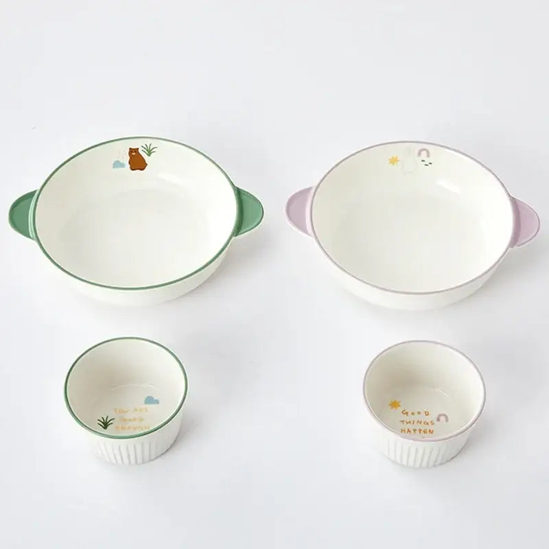 Korean Little Buddy Pom Pom - Two-Handled Bowl and Sauce Bowl 4P Set - Modern House - Bowls - Harumio