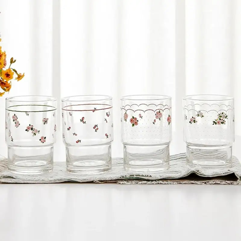 Korean L Rose in the Spring - Glass Cup 4P SET - Modern House - Glass Cup - Harumio