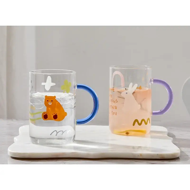 Korean Little Buddy Pom Pom - Heat Resistant Big Glass Mug - Modern House - Mugs - Harumio
