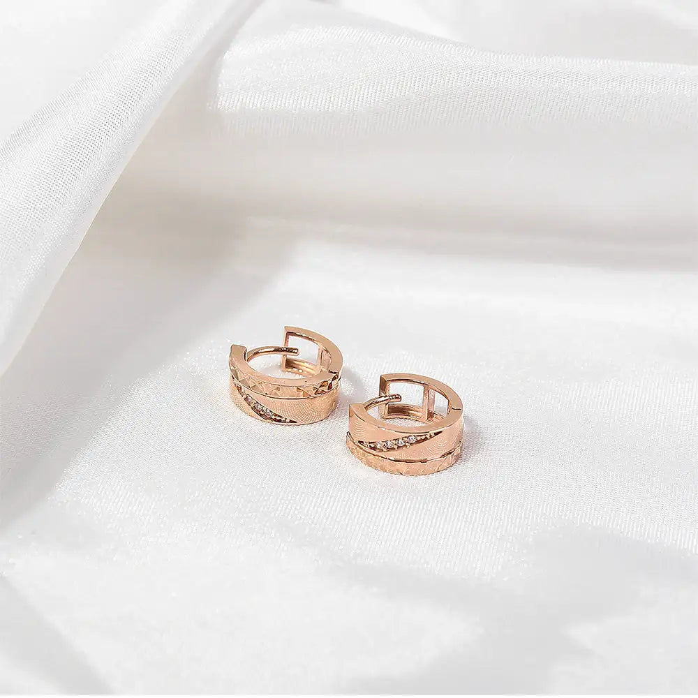 CLUE - Diagonal Cubic One-Touch Ring Earrings - CLUE - Jewelry - Harumio