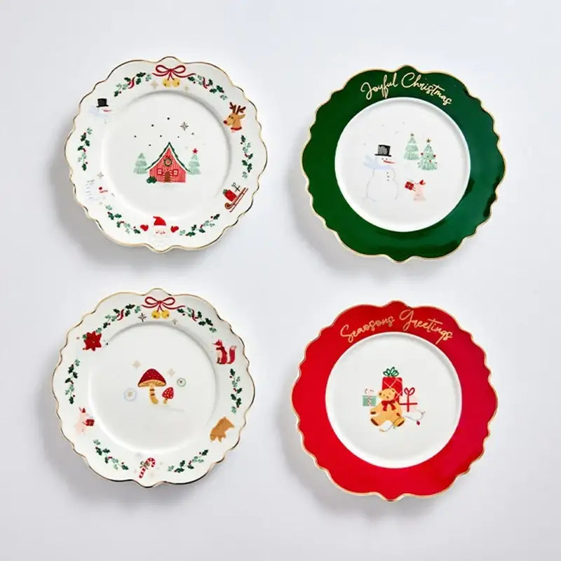 Korean Winter Story - Scallop Gold Rim Round Dessert Plate 4P Set - Modern House - Plates - Harumio