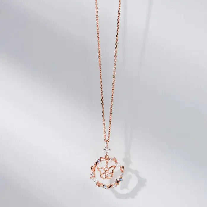 CLUE - Laurel Circular Butterfly Rose Gold Necklace - CLUE - Jewelry - Harumio