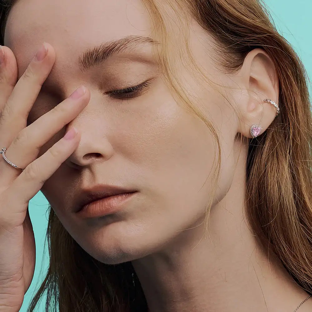 OST - Simulated Diamond Halo Colored Heart Earring - OST - Jewelry - Harumio OST - Simulated Diamond Halo Colored Heart Earring - OST - Jewelry - Harumio