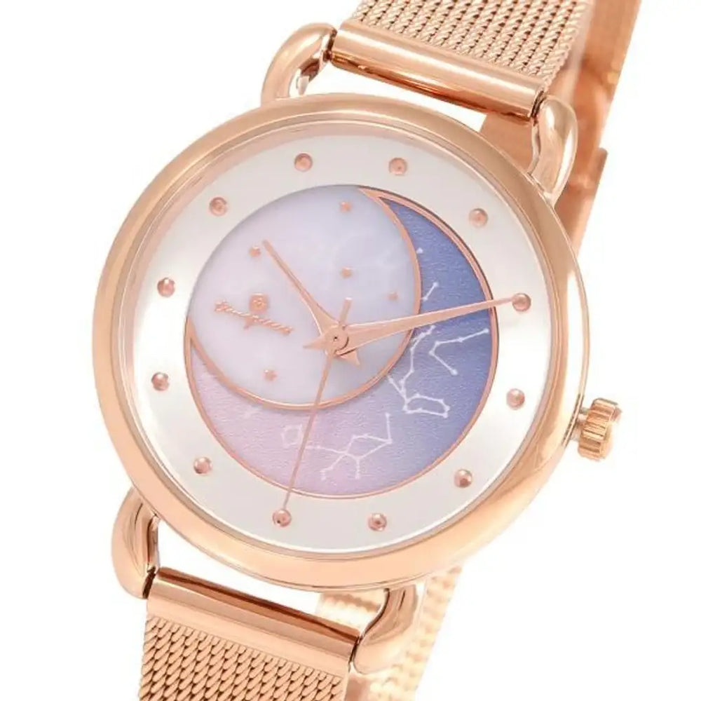 OST - Summer Night Sky Moon Phase Rose Gold Women's Mesh Watch - OST - Watch - Harumio