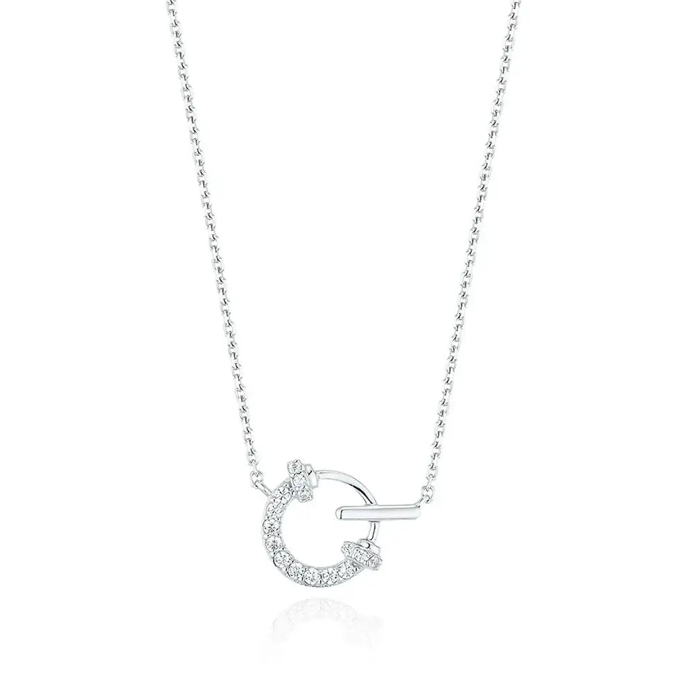 OST - Lucky Lock Horseshoe Link Full Stone Silver Necklace - OST - Jewelry - Harumio