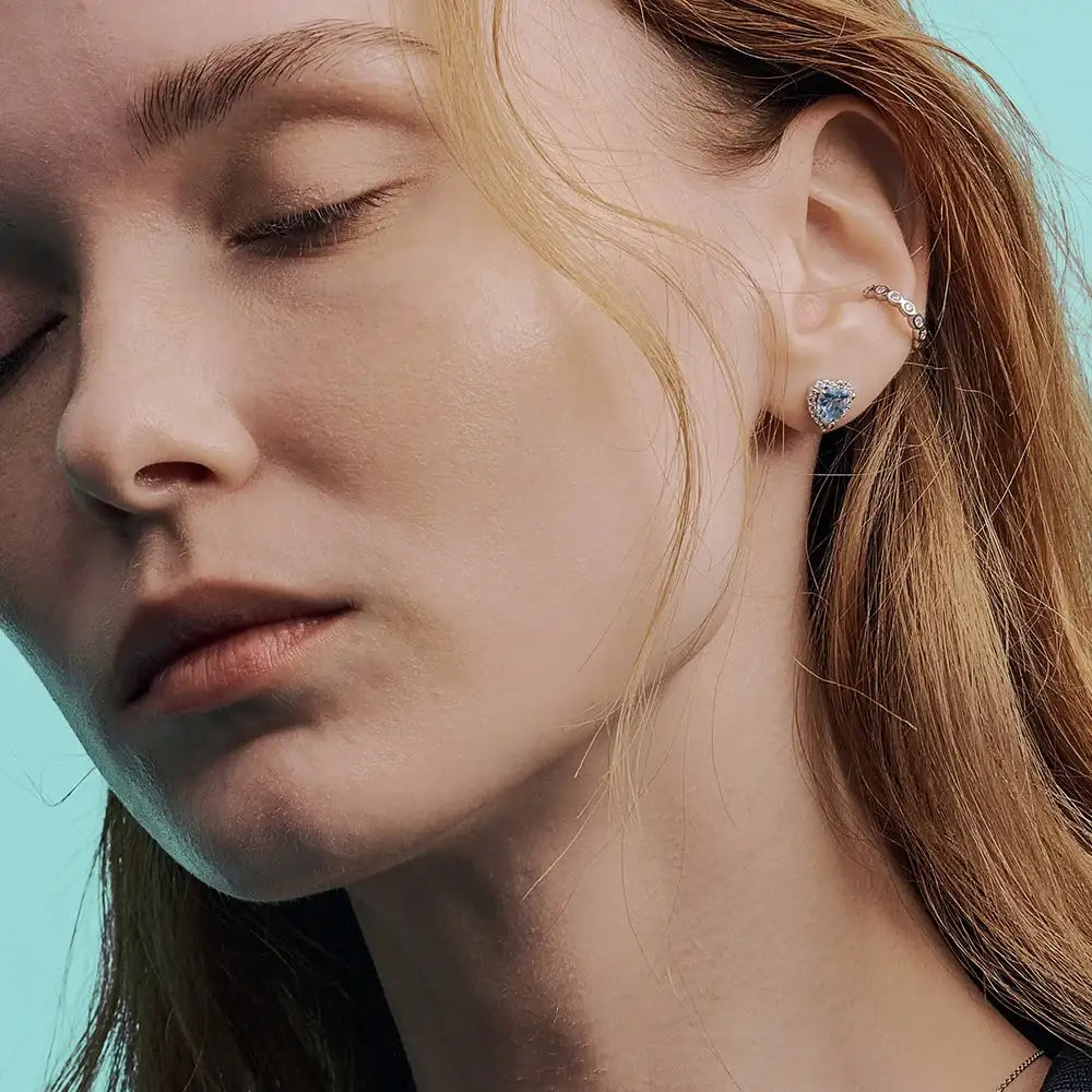 OST - Simulated Diamond Halo Colored Heart Earring - OST - Jewelry - Harumio OST - Simulated Diamond Halo Colored Heart Earring - OST - Jewelry - Harumio