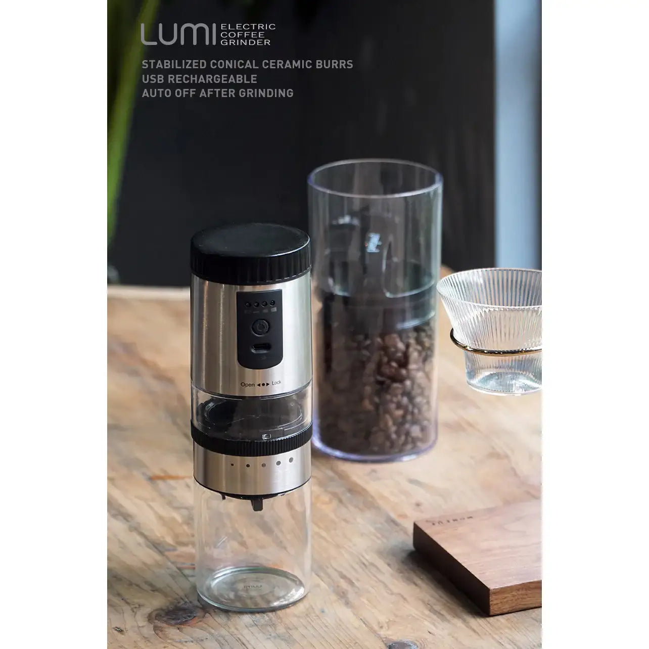 Mari Steiger LUMI Portable Electric Conical Burr Coffee Grinder Harumio