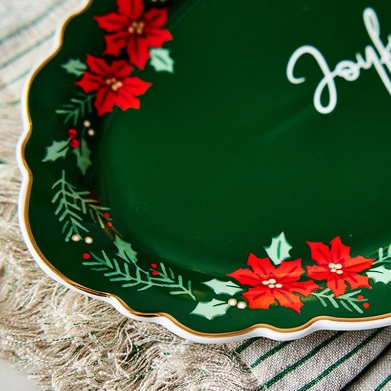 Korean Winter Story - Scallop Gold Rim Oval Dessert Plate