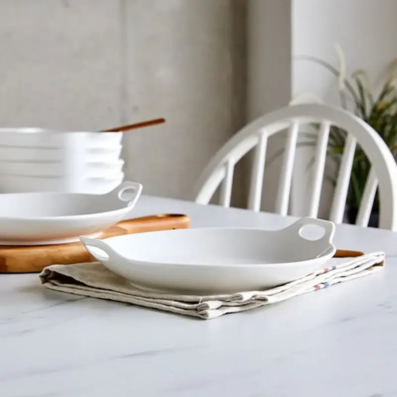 Korean WOW Daily Double Handle Round Plate 2P Set - Modern House - Kitchenware - Harumio Korean WOW Daily Double Handle Round Plate 2P Set - Modern House - Kitchenware - Harumio