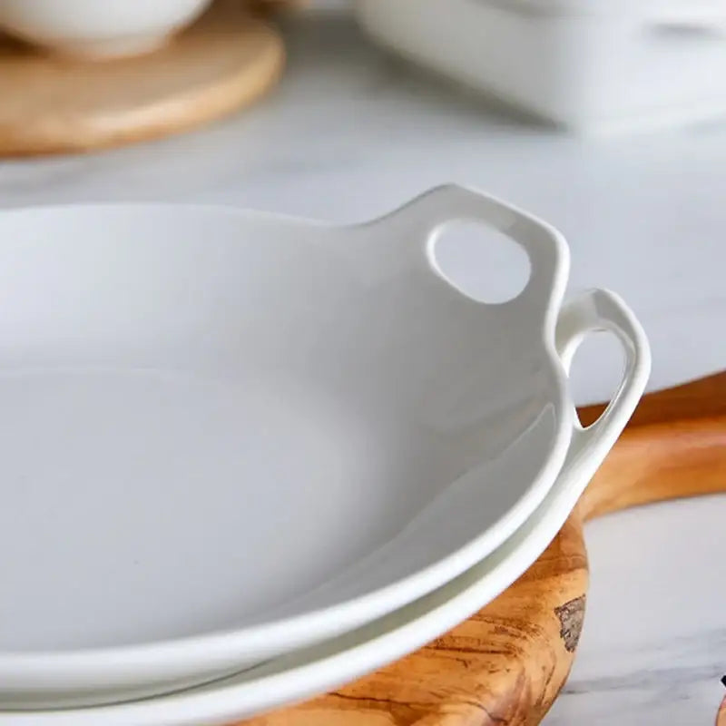 Korean WOW Daily Double Handle Round Plate 2P Set - Modern House - Kitchenware - Harumio Korean WOW Daily Double Handle Round Plate 2P Set - Modern House - Kitchenware - Harumio
