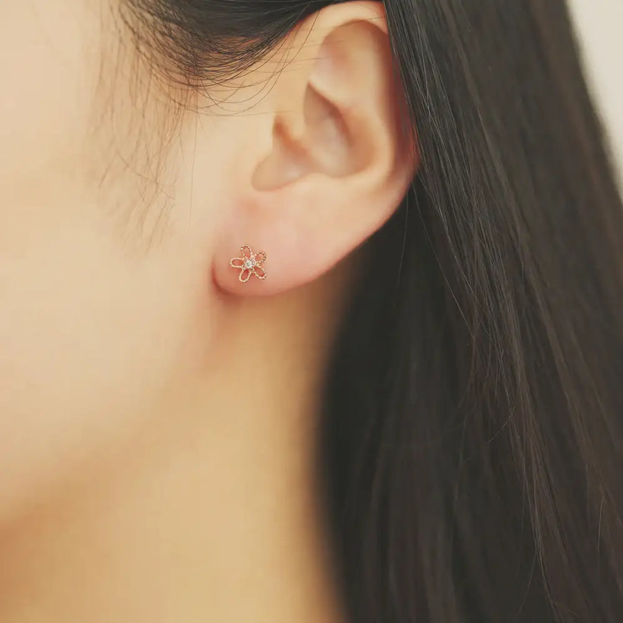 OST - Cubic Flower Rose Gold Plated Ear Pierce - OST - Jewelry - Harumio