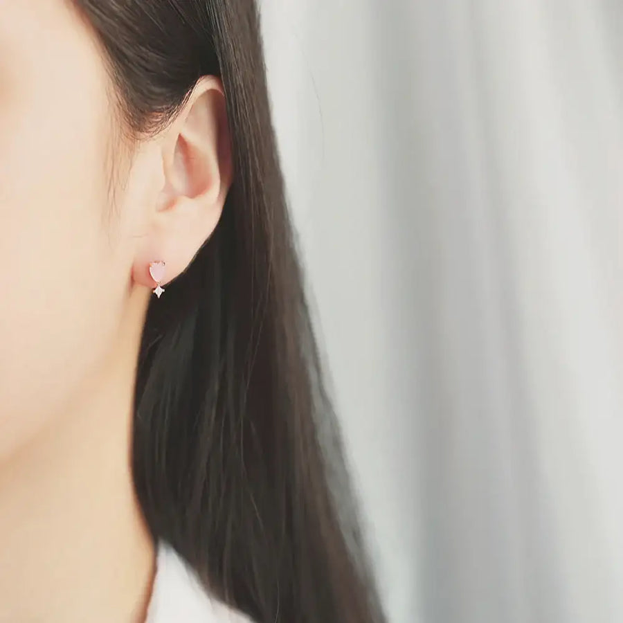 OST - Lovely Pink Heart Rose Gold Ear Pierce - OST - Jewelry - Harumio