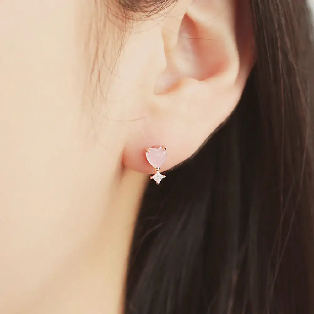 OST - Lovely Pink Heart Rose Gold Ear Pierce - OST - Jewelry - Harumio