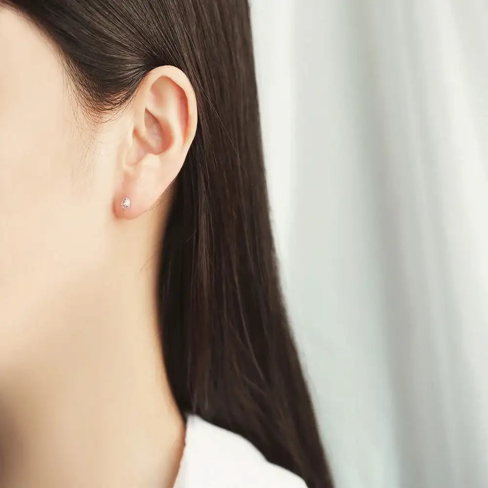 OST - Round Transparent Cubic Silver Ear Pierce - OST - Jewelry - Harumio