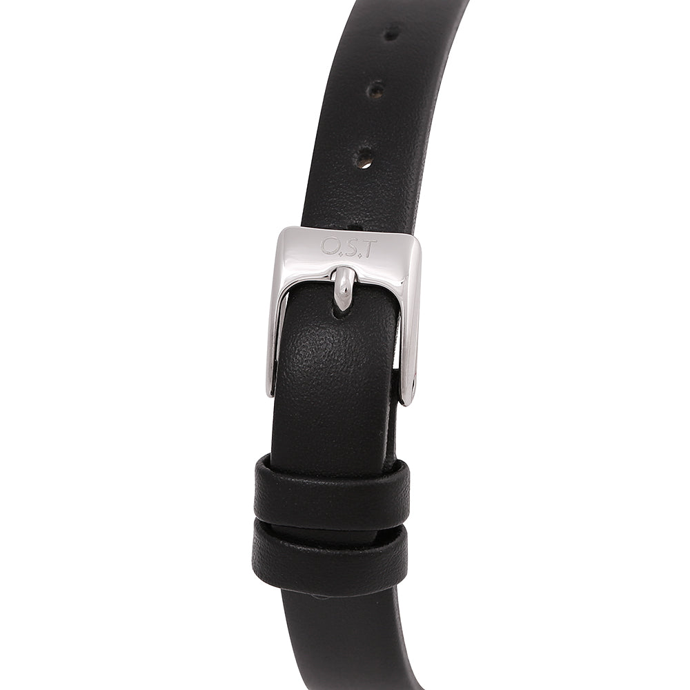 OST - Simple Functional Black Big Index Women's Leather Watch