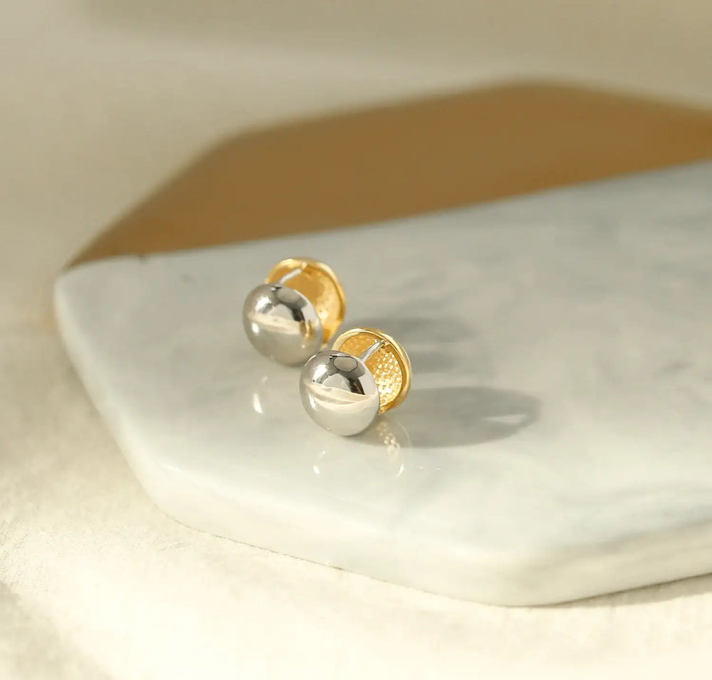 OST - Volume Double Sided Mini Round One Touch Silver Earrings - OST - Jewelry - Harumio