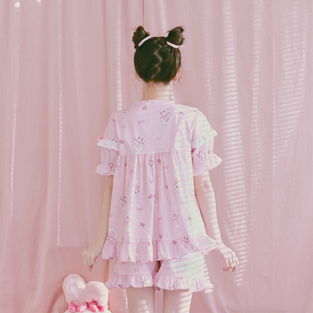 Esther Bunny x Ullala - Heart Bunny Short Sleeve with Lace Pajamas Set