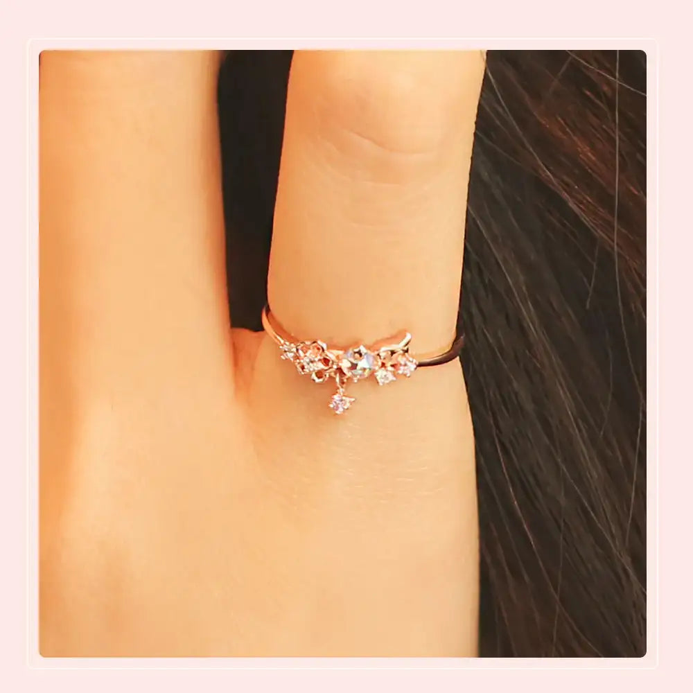 OST x Cardcaptor Sakura - Aurora Rose Stone Cherry Blossom Silver Ring - OST - Jewelry - Harumio