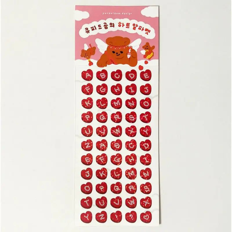 Pureureumdesign x 10x10 - Cupid Bear's Heart Alphabet Hologram Sticker - Pureureumdesign - Accesories - Harumio