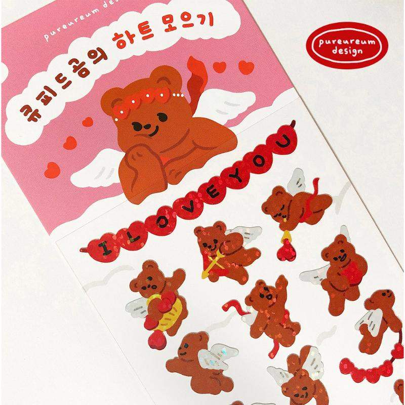 Pureureumdesign x 10x10 - Cupid Bear's Heart Gathering Hologram Sticker - Pureureumdesign - Accesories - Harumio