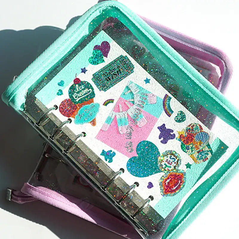 Yudaeng - A5/A6 - Glitter 6 Holes Diary Zipper Pouch Cover - Yudaengdotcom - File Storage - Harumio