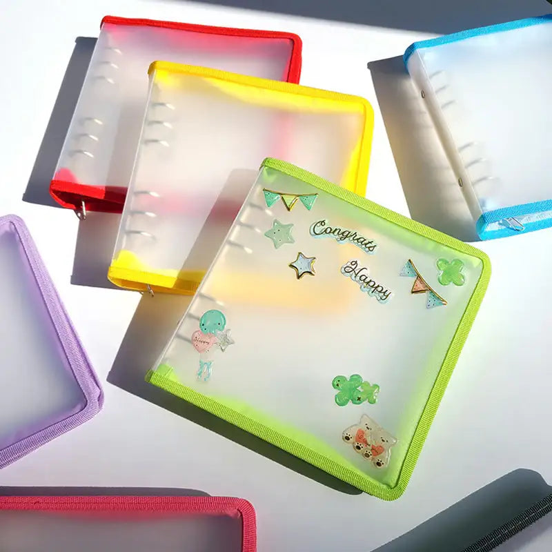 Yudaeng - Wide A6 - Square Translucent Zipper 6 Holes Diary Cover Pocket Binder - Yudaengdotcom - Binder Pockets - Harumio