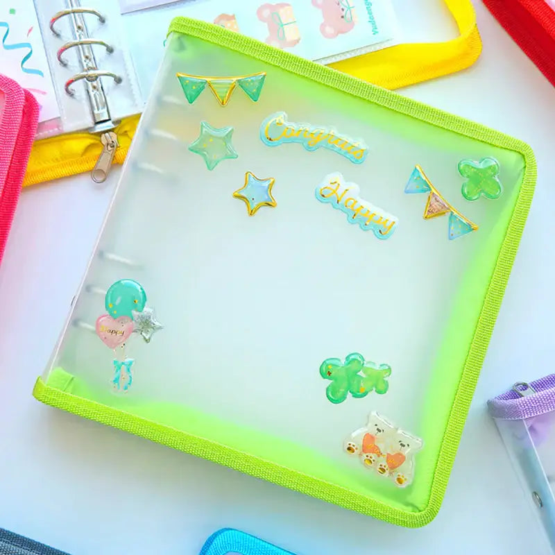 Yudaeng - Wide A6 - Square Translucent Zipper 6 Holes Diary Cover Pocket Binder - Yudaengdotcom - Binder Pockets - Harumio